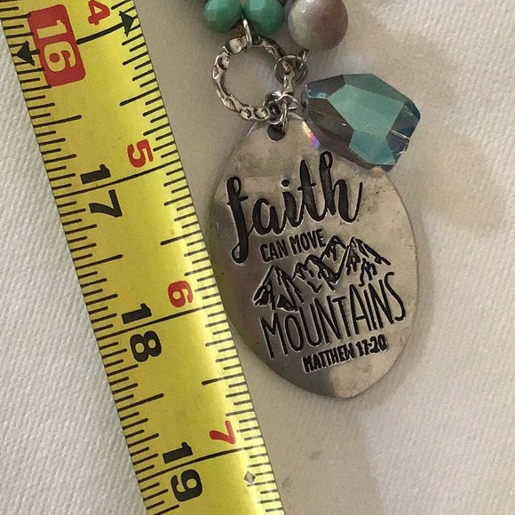 Faith necklace with simulated turquoise and stone beads - Picture 3 of 5